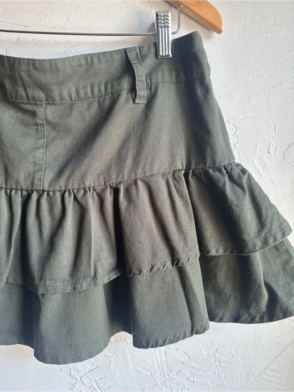 Alt Grunge Ruffle Mini Skirt Dark Olive Y2K Utility Social Collision M